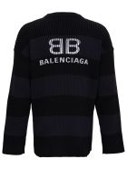 Balenciaga Bb Oversize Striped Cotton Sweater Balenciaga Bb Oversize Striped Cotton Sweater - Black