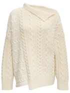 Philosophy di Lorenzo Serafini Braided Wool Sweater With Asymmetrical Collar Philosophy di Lorenzo Serafini Braided Wool Sweater With Asymmetrical Collar - White
