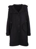Black Wool Coat With Hood And Side Slits Ermanno Scervino Black Wool Coat With Hood And Side Slits - Nero