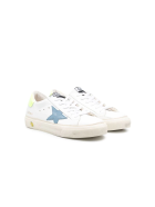 Kid White Super-star Sneakers With Light Blue Star And Fluo Yellow Spoiler Golden Goose Kid White Super-star Sneakers With Light Blue Star And Fluo Yellow Spoiler