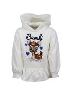 Monnalisa Long-sleeved Cotton Crewneck Sweatshirt With Nylon Hood And Bambi Print Monnalisa Long-sleeved Cotton Crewneck Sweatshirt With Nylon Hood And Bambi Print - White