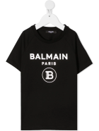 Unisex Kid Black And Sliver Logo T-shirt Balmain Unisex Kid Black And Sliver Logo T-shirt