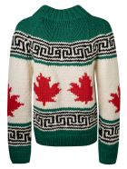 Dsquared2 Pattern Detail Rib Knit Sweater Dsquared2 Pattern Detail Rib Knit Sweater - Green/White/Red