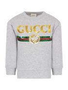 Gucci Melanged Grey Sweatshirt With Sequined Logo For Girl Gucci Melanged Grey Sweatshirt With Sequined Logo For Girl - Grey