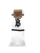 Burberry White And Black Blend Cotton Socks With Logo Burberry White And Black Blend Cotton Socks With Logo - White