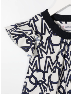 White And Blue Kid Blouse With All-over Logo Moncler White And Blue Kid Blouse With All-over Logo