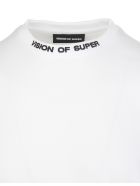 Man White T-shirt With Black Embroidered Flames Vision of Super Man White T-shirt With Black Embroidered Flames - White/black