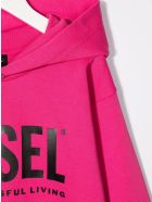 Kids Fluo Pink Hoodie With Black Oversize Logo Diesel Kids Fluo Pink Hoodie With Black Oversize Logo