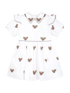 Burberry White Dress For Baby Girl With Thomas Bear Burberry White Dress For Baby Girl With Thomas Bear - White