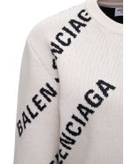 Balenciaga Cotton Crop Sweater With Allover Logo Print Balenciaga Cotton Crop Sweater With Allover Logo Print - White