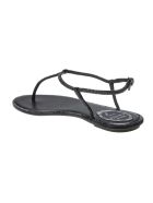 Balck Leather Diana Strass Flip Sandals René Caovilla Balck Leather Diana Strass Flip Sandals - Black