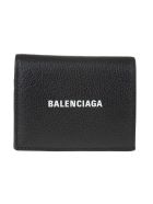 Black Folding Wallet In Textured Leather With Logo Balenciaga Black Folding Wallet In Textured Leather With Logo - Black/l white
