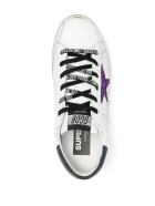 Woman White Super-star Sneakers With Black Spoiler And Purple Glitter Star Golden Goose Woman White Super-star Sneakers With Black Spoiler And Purple Glitter Star