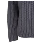 Woman Hooded Sweater In Dark Grey Ribbed Cashmere Fedeli Woman Hooded Sweater In Dark Grey Ribbed Cashmere - Dust grey