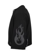 Black Cropped Woman T-shirt With Glitter Black Flame Vision of Super Black Cropped Woman T-shirt With Glitter Black Flame - Black/orange