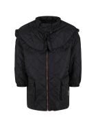 Douuod Black Jacket For Girl With Rouche And White Logo Douuod Black Jacket For Girl With Rouche And White Logo - Black