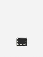Valentino Garavani Small Rockstud Wallet In Grained Leather Valentino Garavani Small Rockstud Wallet In Grained Leather - Black