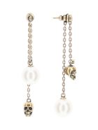 Alexander McQueen Skull And Pearl Pendant Earrings Alexander McQueen Skull And Pearl Pendant Earrings - Oro