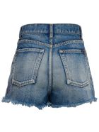 Saint Laurent Slim Fit Shorts With Fringed Bottom Saint Laurent Slim Fit Shorts With Fringed Bottom - Blu