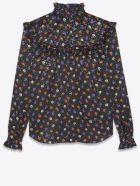 Silk Blouse With Lamé Floral Print Saint Laurent Silk Blouse With Lamé Floral Print - NOIR MULTICOLOR