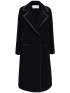 Valentino Black Wool Coat With Leather Details Valentino Black Wool Coat With Leather Details - Black