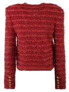 Balmain Tweed Zip Jacket Balmain Tweed Zip Jacket - Red