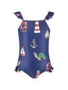 Mini Rodini Blue Swimsuit Foor Girl With Turtles Mini Rodini Blue Swimsuit Foor Girl With Turtles - Blue