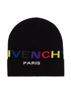 Kids Black Beanie With Multicolored Inlaid Logo Givenchy Kids Black Beanie With Multicolored Inlaid Logo