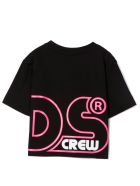 GCDS Mini Black Cotton Cropped T-shirt GCDS Mini Black Cotton Cropped T-shirt - Nero