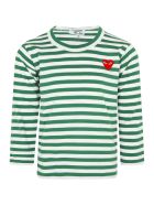 Comme des Garçons Play White And Green Striped T-shirt With Heart Comme des Garçons Play White And Green Striped T-shirt With Heart - Green