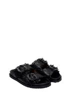 Coral Blue Flats In Black Leather Coral Blue Flats In Black Leather - black
