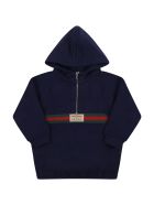 Gucci Bluw Sweatshirt For Baby Boy With Web Detail Gucci Bluw Sweatshirt For Baby Boy With Web Detail - Blue