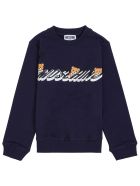 Moschino Blue Cotton Hoodie With Logo Print Moschino Blue Cotton Hoodie With Logo Print - Blu