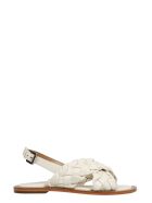 Coral Blue Woven Leather Sandals Coral Blue Woven Leather Sandals - White