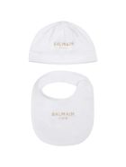 Balmain White Set For Baby Girl With Golden Logo Balmain White Set For Baby Girl With Golden Logo - White