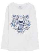 Kenzo Kids Long Sleeved T-shirt With Tiger Print Kenzo Kids Long Sleeved T-shirt With Tiger Print - White