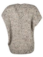 Brunello Cucinelli Bead Embellished V-neck Knit Top Brunello Cucinelli Bead Embellished V-neck Knit Top - Grey