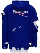 Balenciaga Political Campaign Destroyed Oversize Cotton Hoodie Balenciaga Political Campaign Destroyed Oversize Cotton Hoodie - Blu