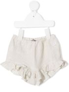 Newborn Beige Striped Pure Linen Shorts With Ruffles Il Gufo Newborn Beige Striped Pure Linen Shorts With Ruffles