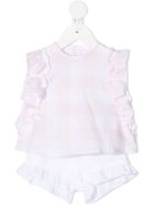 Newborn Two-piece Suit In Pearl Pink Vichy Linen Il Gufo Newborn Two-piece Suit In Pearl Pink Vichy Linen - Rosa