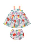 Stella McCartney Kids White Dress For Babygirl With Palm Trees Stella McCartney Kids White Dress For Babygirl With Palm Trees - Multicolor