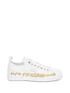 Dolce & Gabbana Portofino White Leather Sneakers With Golden Logo Print Dolce & Gabbana Portofino White Leather Sneakers With Golden Logo Print - White