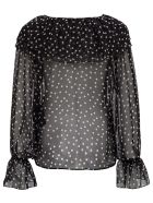 Saint Laurent Polka Dot Silk Shirt With Ruffle Detail Saint Laurent Polka Dot Silk Shirt With Ruffle Detail - Noir Beige