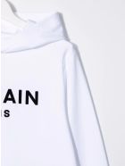 Kids White Hoodie With Black Velvet Logo Balmain Kids White Hoodie With Black Velvet Logo