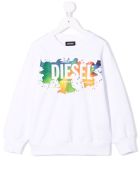 Kids Screwdosky White Sweatshirt With White Oversize Logo Diesel Kids Screwdosky White Sweatshirt With White Oversize Logo
