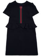 Gucci Blue Cotton Dress With Web Detail And Ruffles Gucci Blue Cotton Dress With Web Detail And Ruffles - Blu