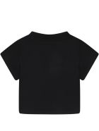 Balmain Black T-shirt For Girl With Yellow Logo Balmain Black T-shirt For Girl With Yellow Logo - Black