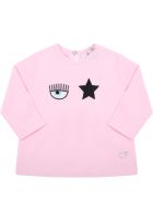 Chiara Ferragni Pink T-shirt For Baby Girl With Eyestar Chiara Ferragni Pink T-shirt For Baby Girl With Eyestar - Pink