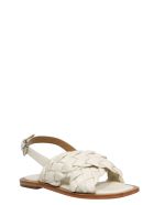 Coral Blue Woven Leather Sandals Coral Blue Woven Leather Sandals - White