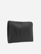 Valentino Garavani Leather Card Holder With Tone-on-tone Vltn Print Valentino Garavani Leather Card Holder With Tone-on-tone Vltn Print - Black